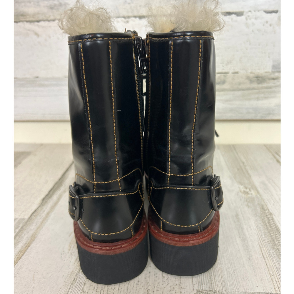 Coach Womens 7.5 Black Leather Moto Hiker Ankle Boots Shearling Platform NEW - Picture 6 of 10